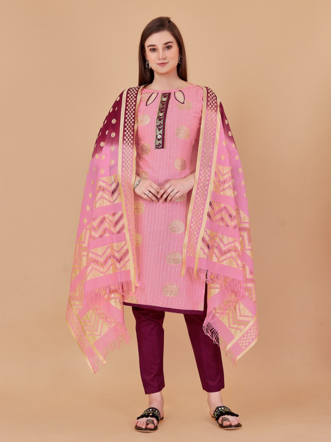 

Angroop Ethnic Motifs Woven Design Unstitched Dress Material, Pink