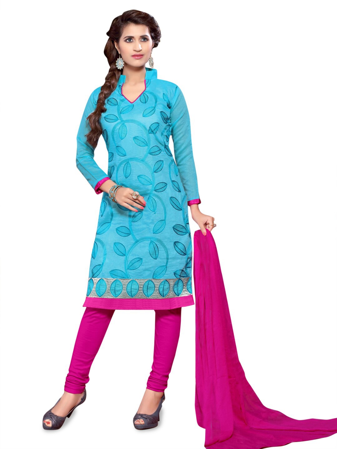 

Angroop Floral Embroidered Unstitched Dress Material, Blue