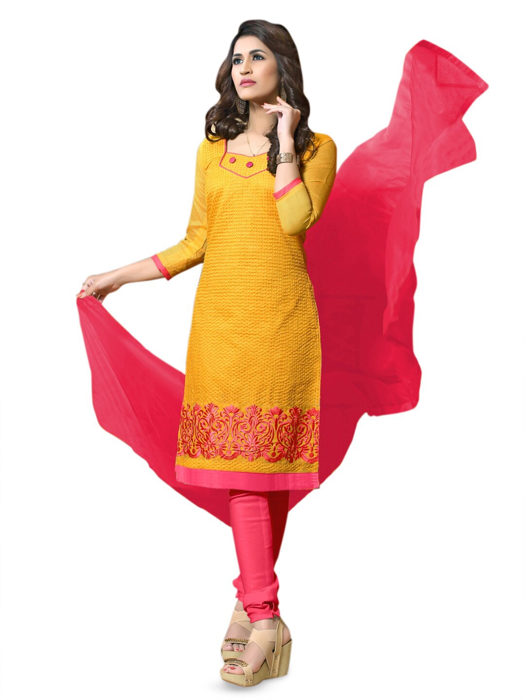 

Angroop Ethnic Motifs Embroidered Unstitched Dress Material, Yellow