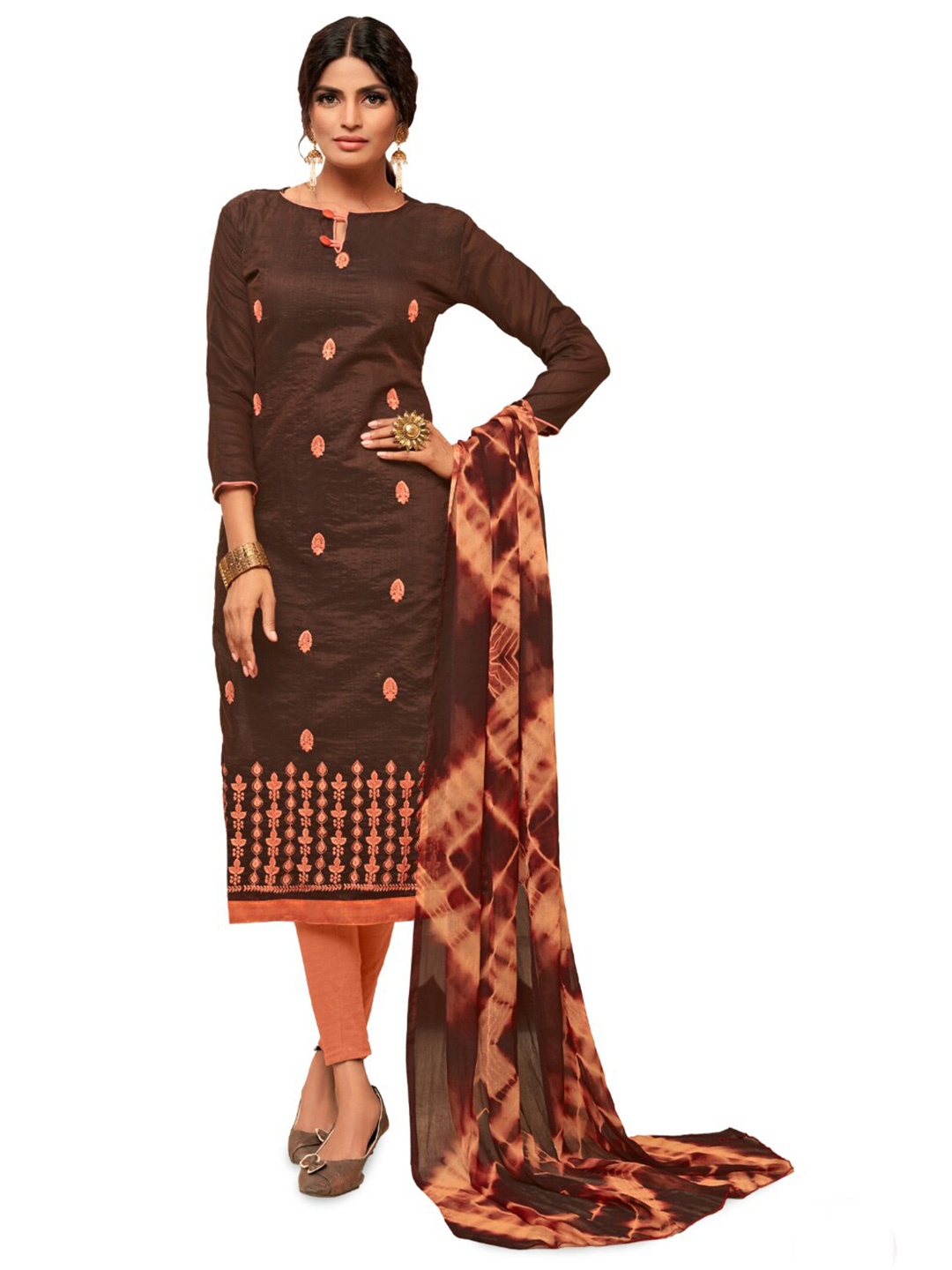 

Angroop Woven Design Art Silk Unstitched Dress Material, Brown