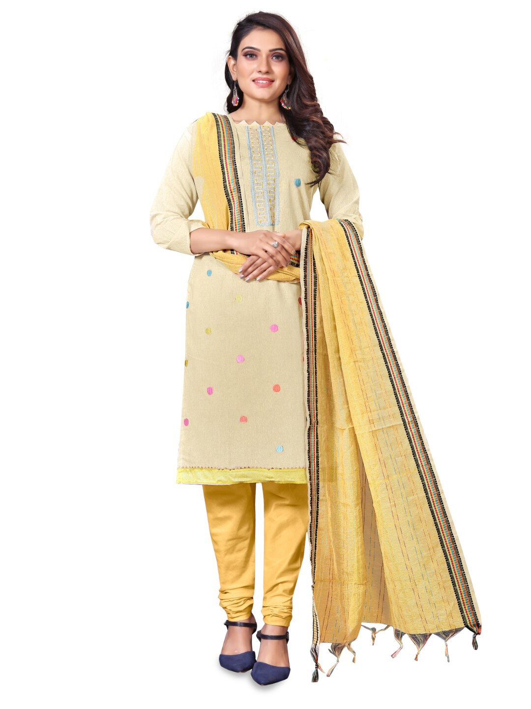 

Angroop Embroidered Pure Cotton Unstitched Dress Material, Cream