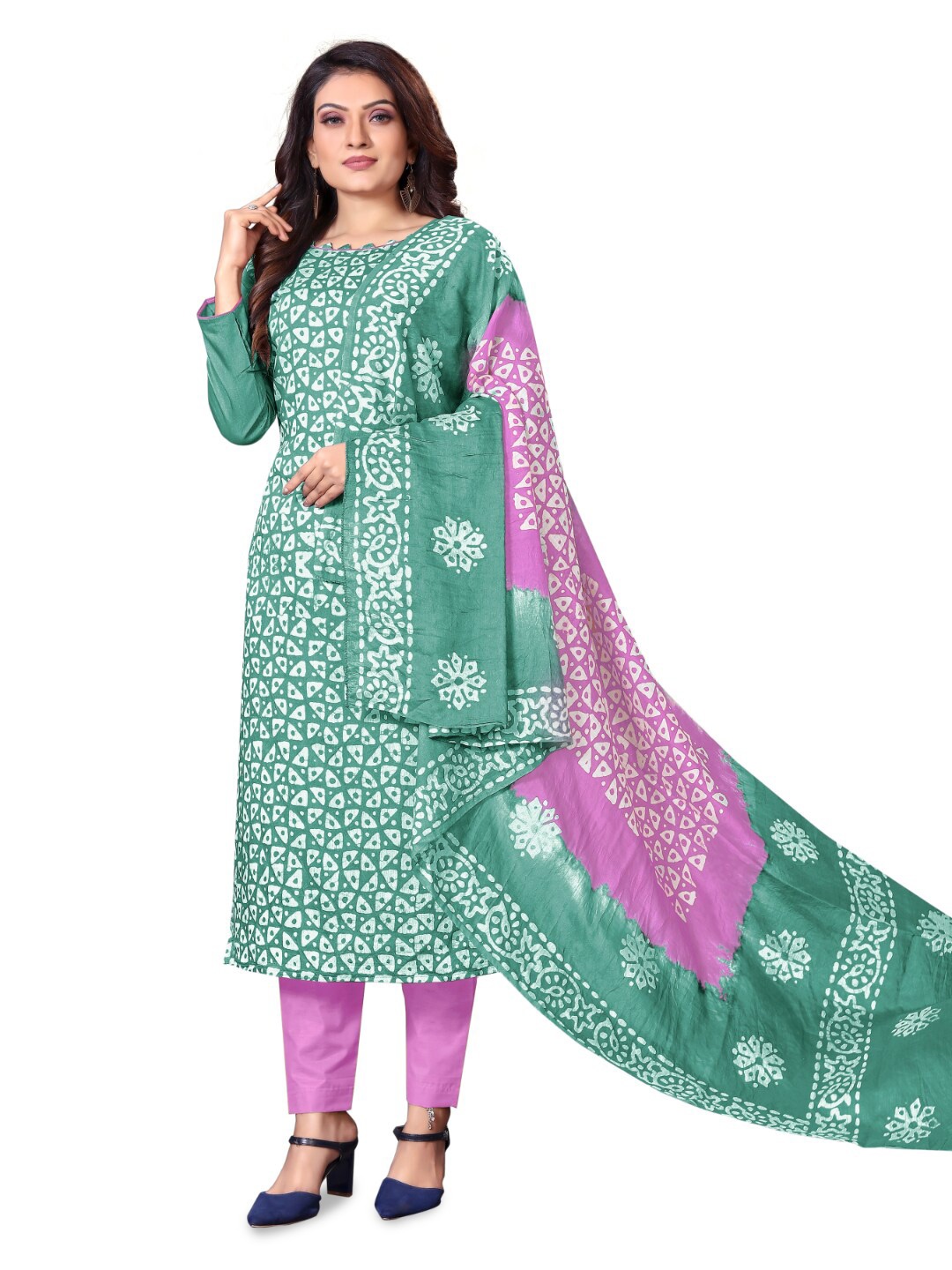 

Angroop Ethnic Motifs Printed Unstitched Dress Material, Green