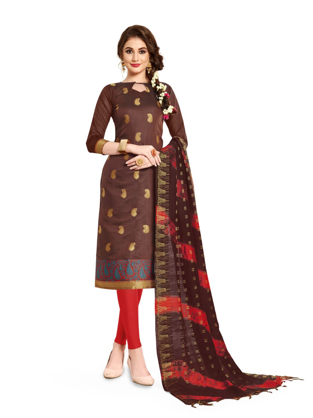 

Angroop Woven Design Unstitched Dress Material, Brown