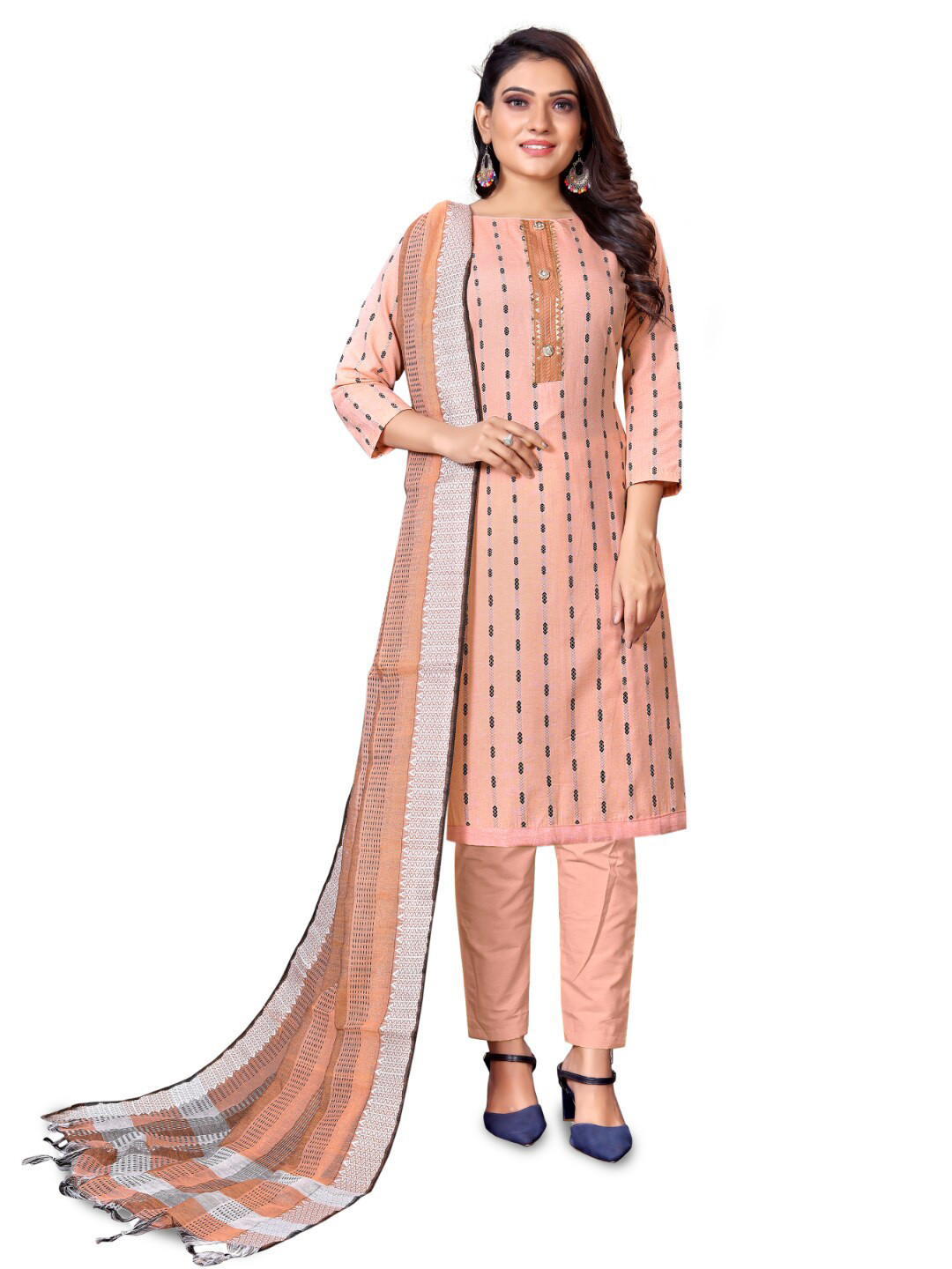 

Angroop Woven Design Pure Cotton Unstitched Dress Material, Peach