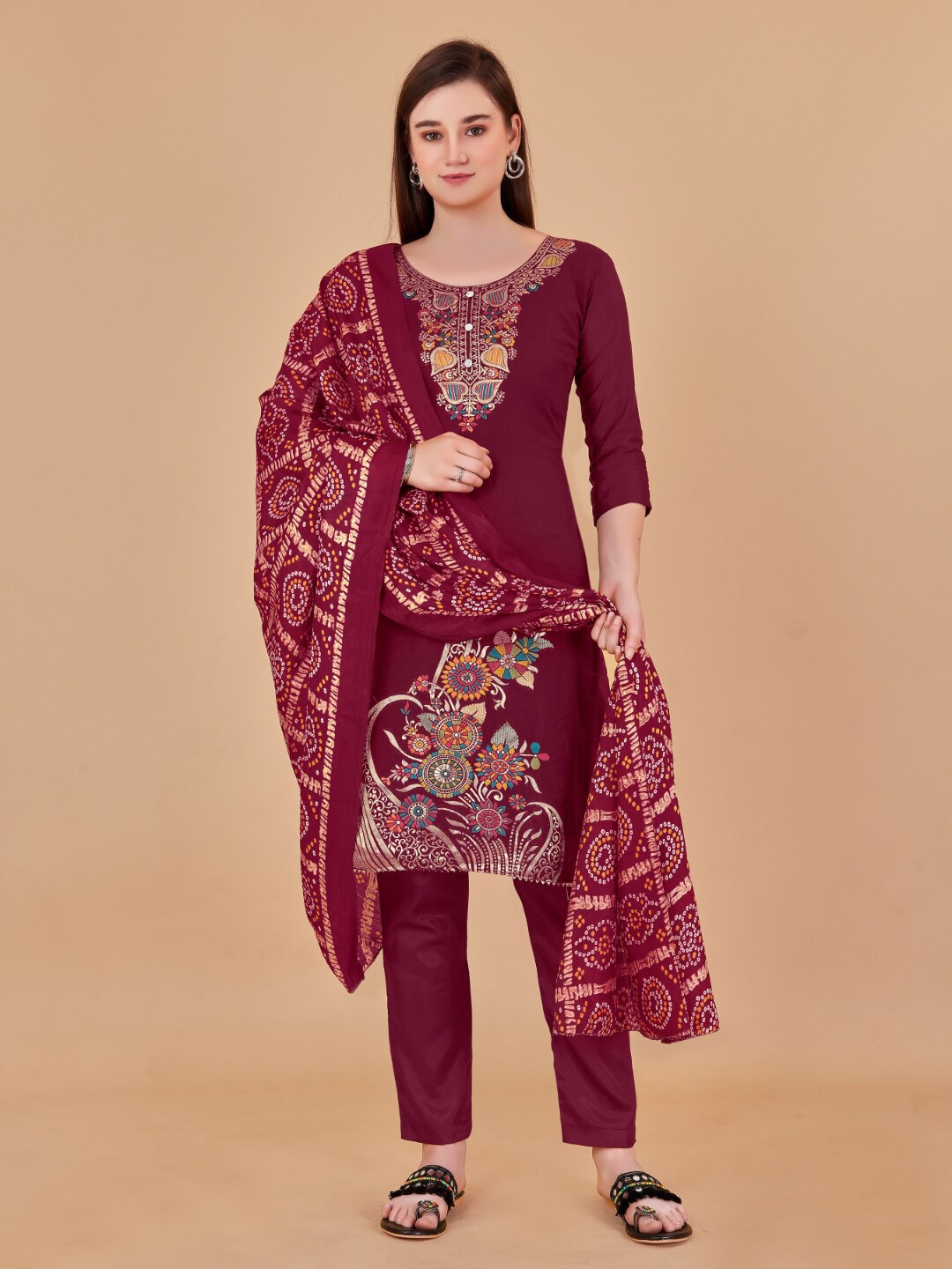 

Angroop Printed Unstitched Dress Material, Maroon