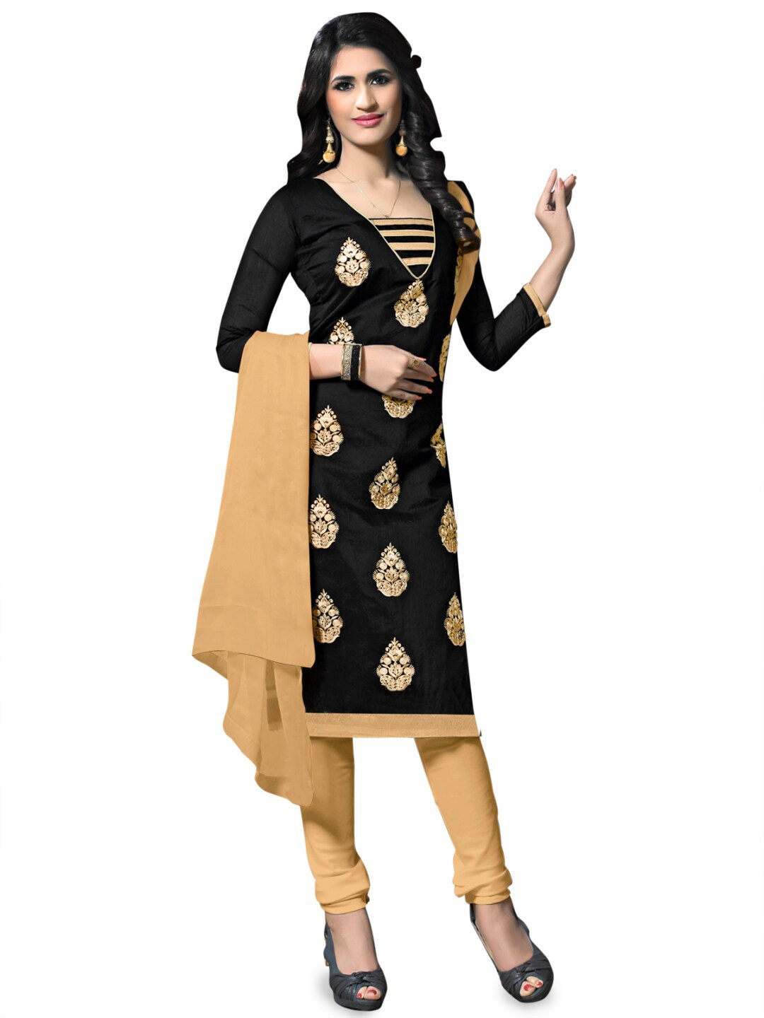 

Angroop Ethnic Motifs Printed Unstitched Dress Material, Black