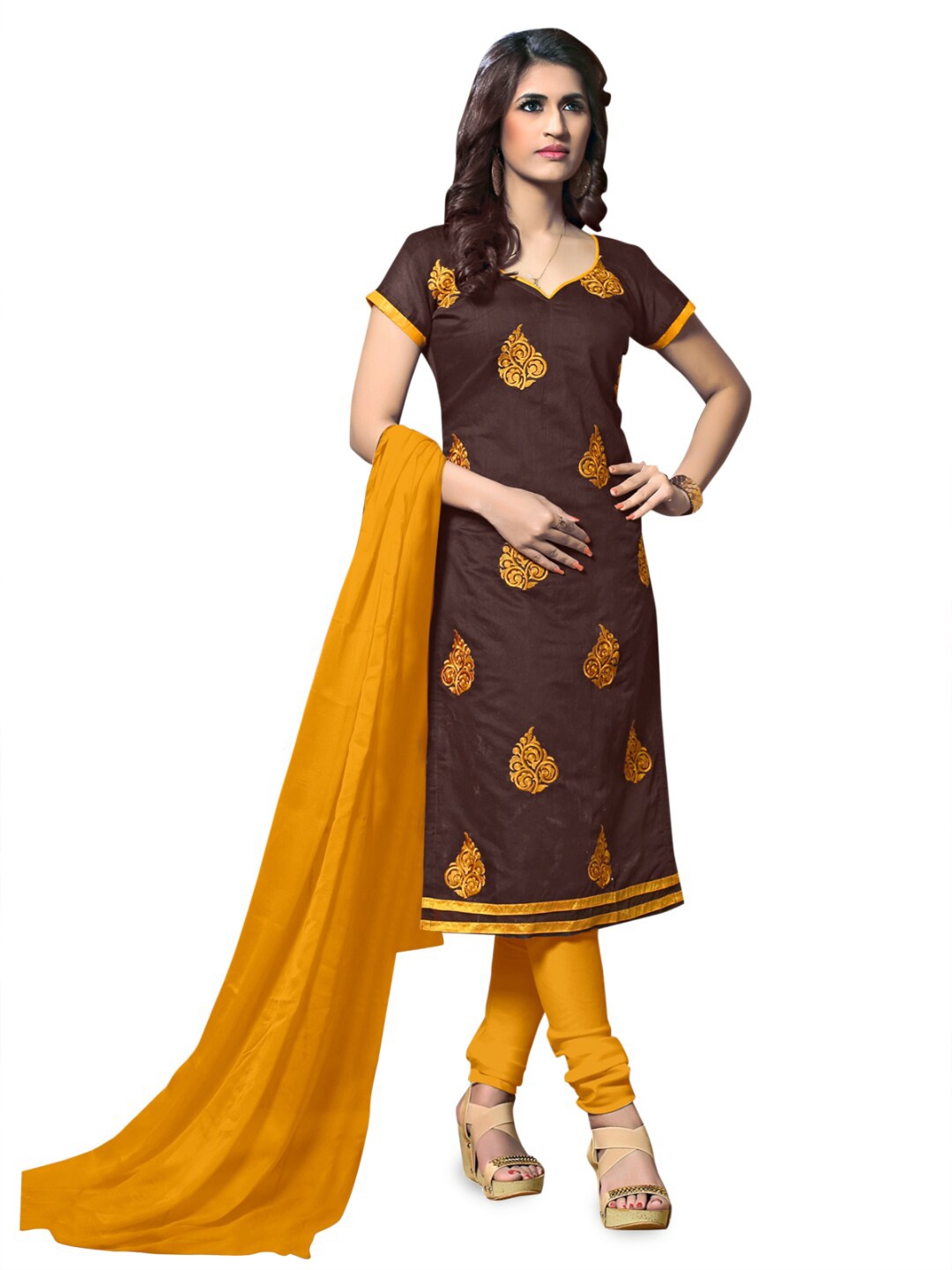 

Angroop Ethnic Motifs Printed Unstitched Dress Material, Brown