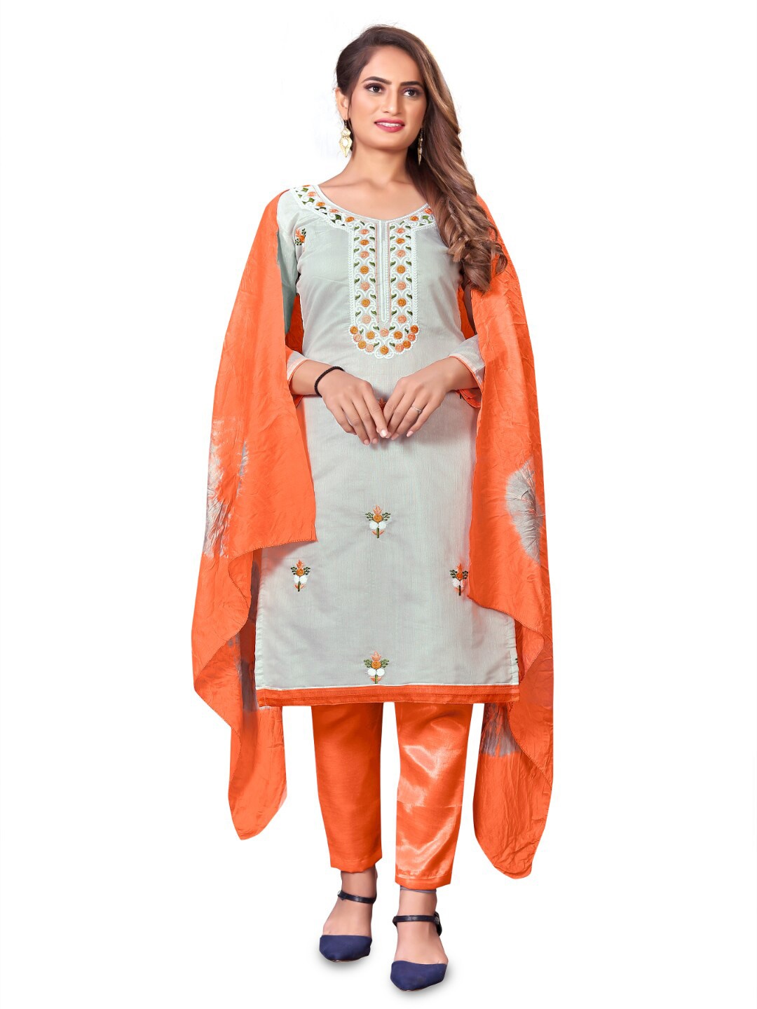 

Angroop Embroidered Unstitched Dress Material, Grey