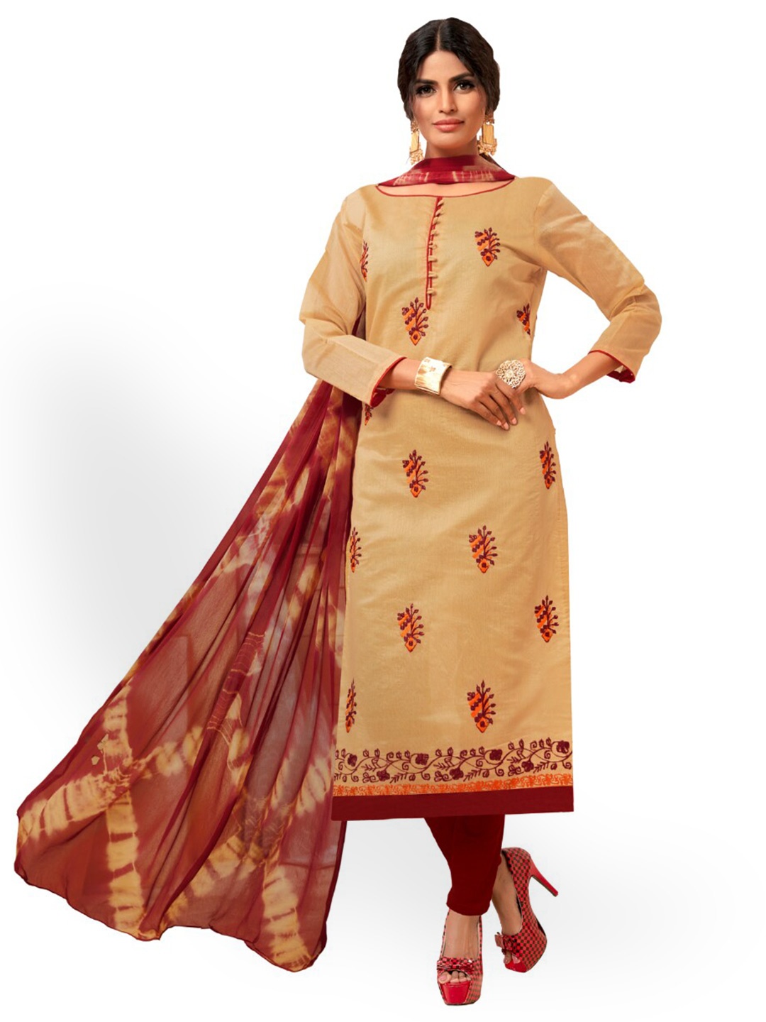 

Angroop Woven Design Art Silk Unstitched Dress Material, Cream