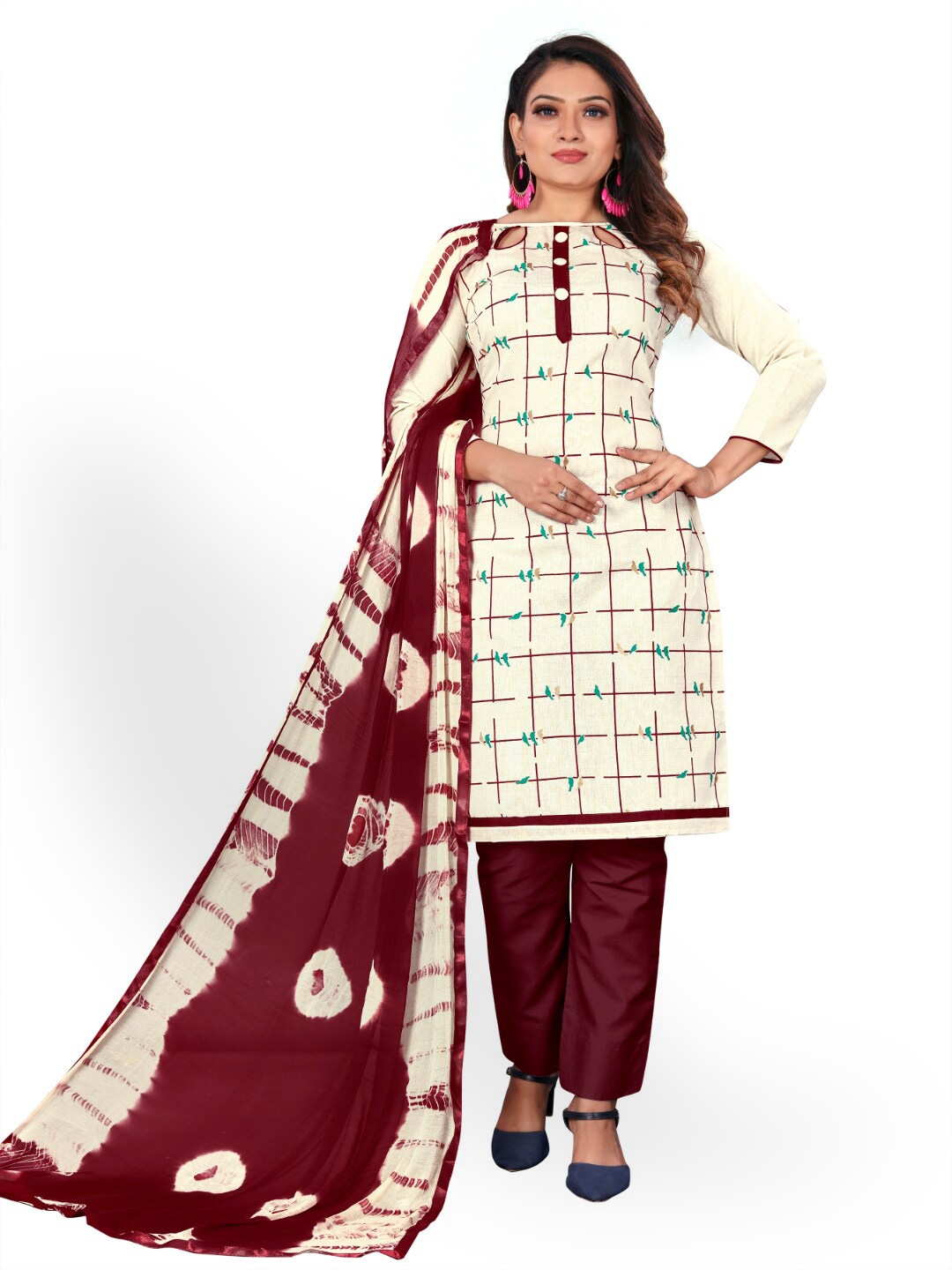 

Angroop Printed Pure Cotton Unstitched Dress Material, Cream