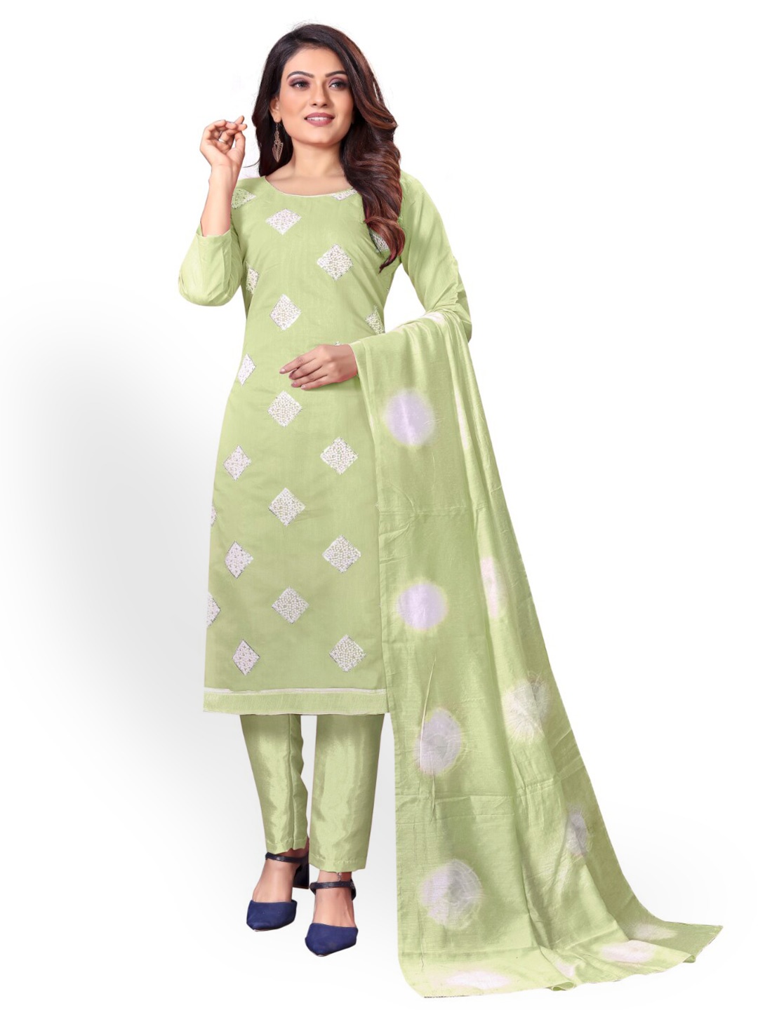 

Angroop Embroidered Sequinned Unstitched Dress Material, Lime green