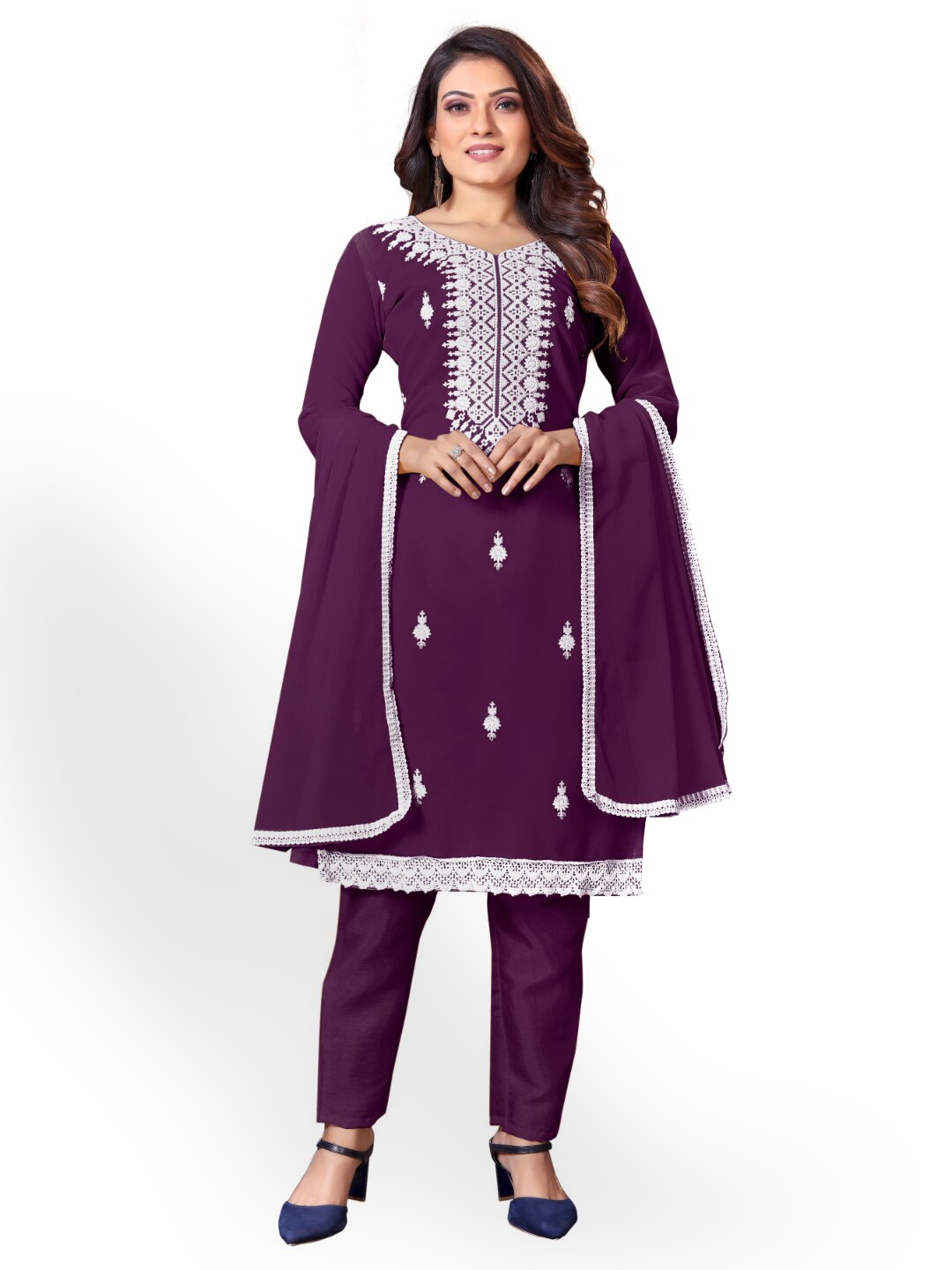

Angroop Embroidered Unstitched Dress Material, Purple