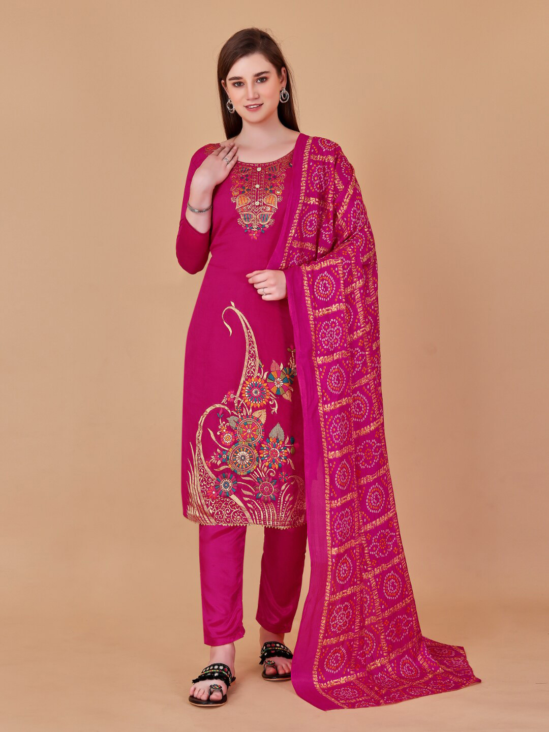 

Angroop Embroidered Unstitched Dress Material, Pink