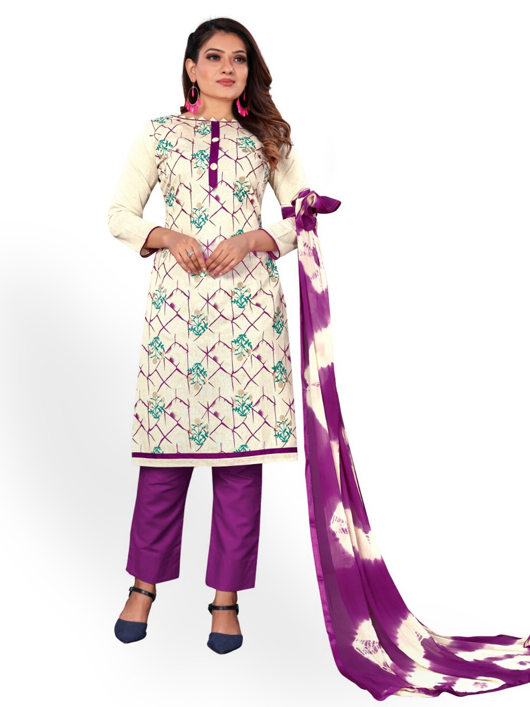 

Angroop Woven Design Pure Cotton Unstitched Dress Material, Cream