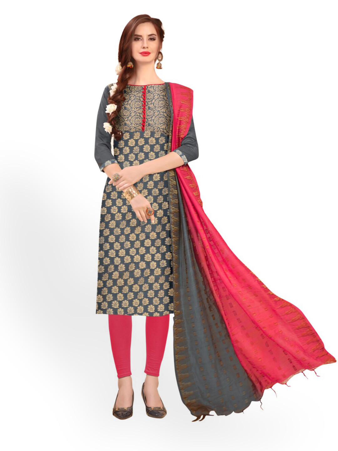 

Angroop Ethnic Motifs Woven Design Unstitched Dress Material, Grey