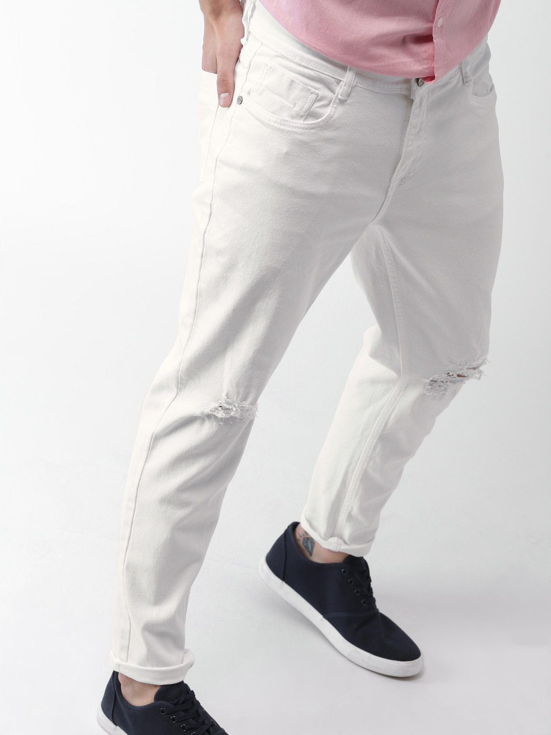 

Mast & Harbour Men White Solid Slim Fit Mid-Rise Slash Knee Stretchable Jeans