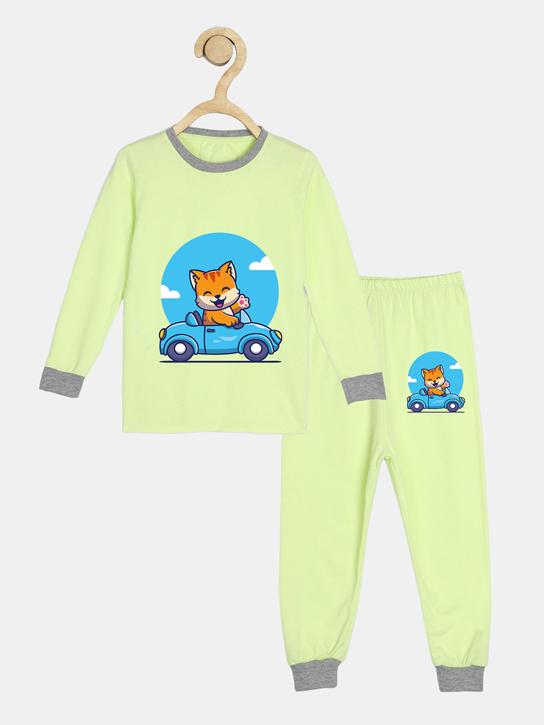

Wyld Sprog Kids Graphic Printed Pure Cotton T-shirt With Pyjama, Green