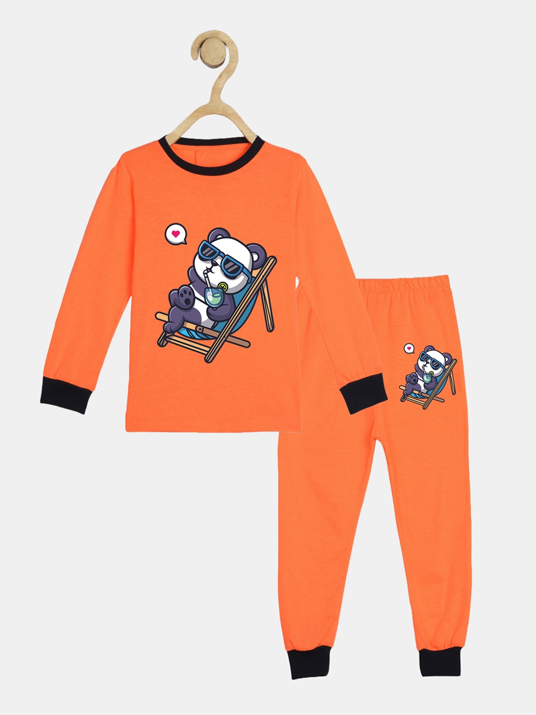 

Wyld Sprog Boys Graphic Printed Pure Cotton T-shirt With Pyjama, Orange