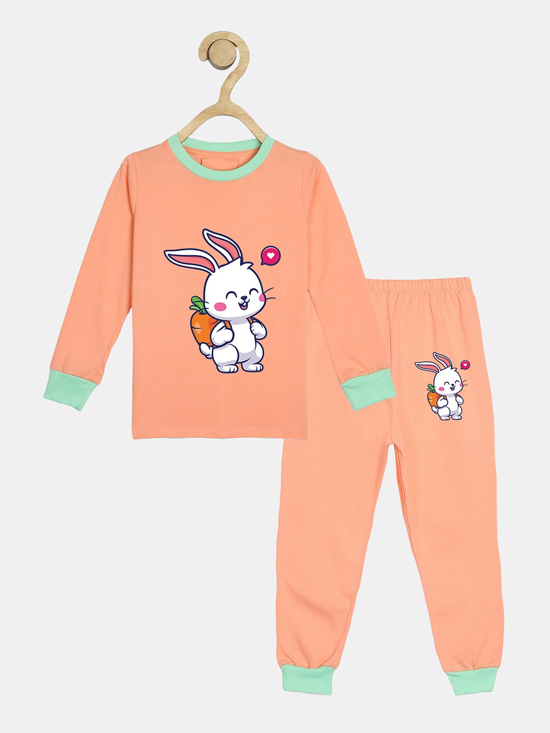 

Wyld Sprog Kids Graphic Printed Pure Cotton T-shirt With Pyjama, Peach