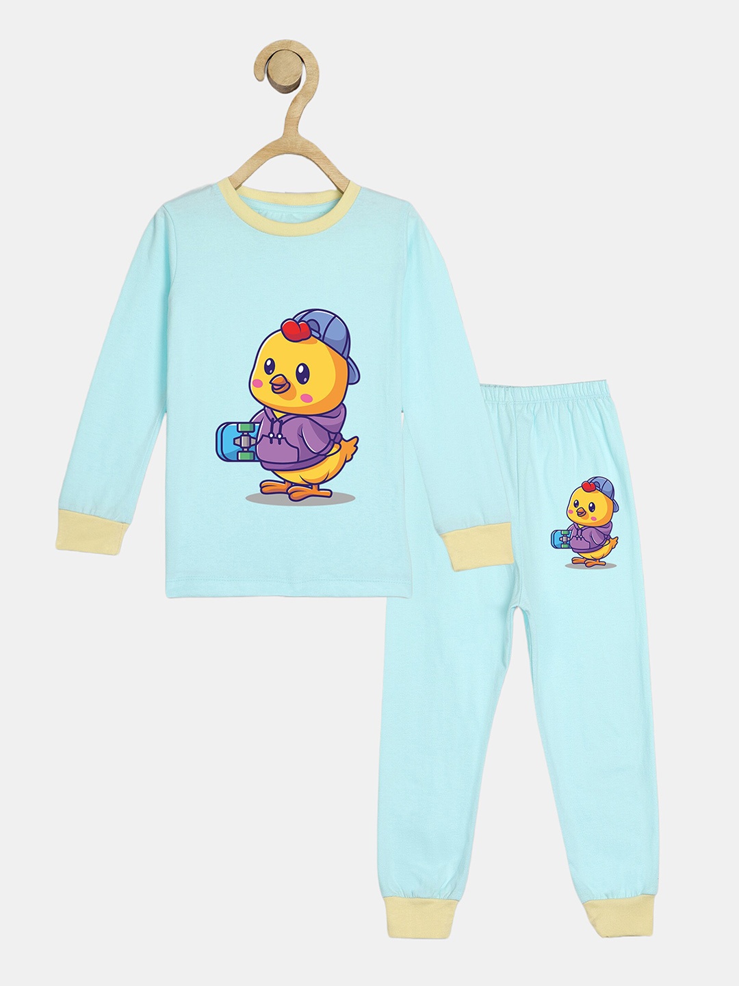

Wyld Sprog Girls Graphic Printed Pure Cotton T-shirt With Pyjama, Blue