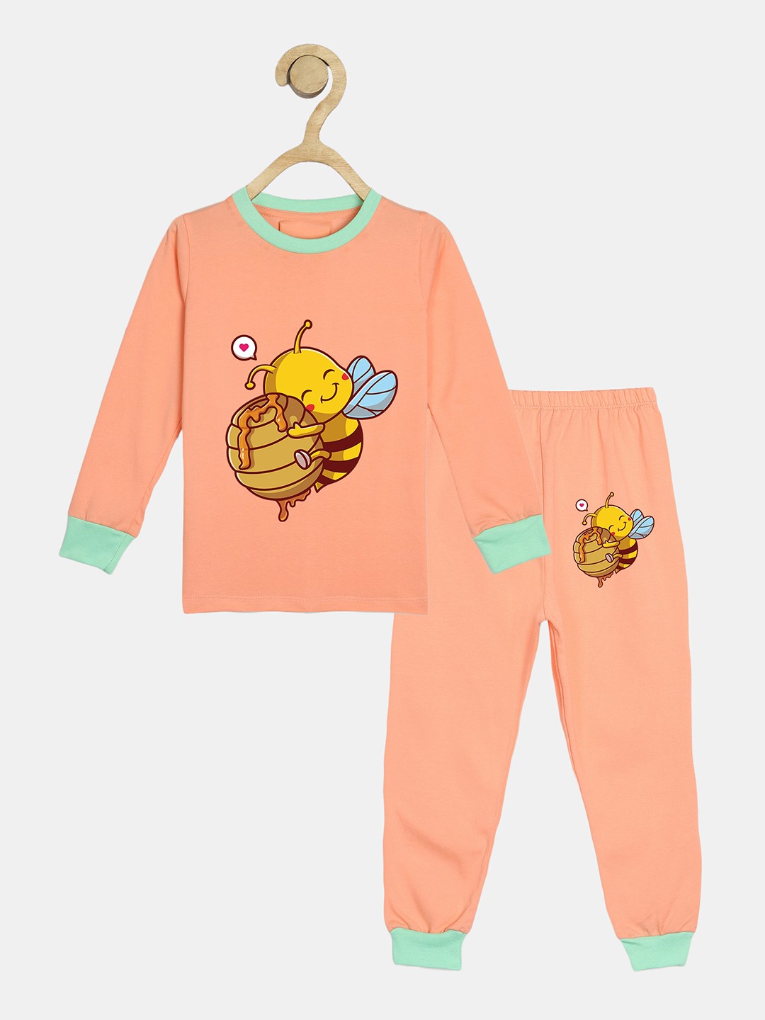 

Wyld Sprog Girls Graphic Printed Pure Cotton T-shirt With Pyjama, Peach
