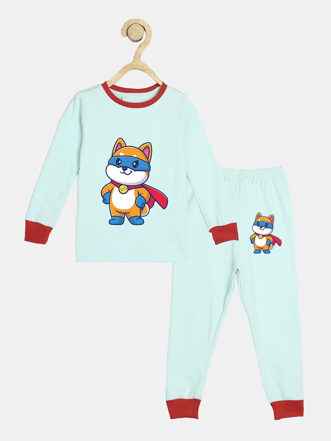 

Wyld Sprog Boys Graphic Printed Pure Cotton T-shirt With Pyjama, Blue