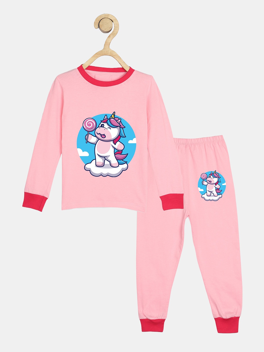 

Wyld Sprog Girls Printed Pure Cotton T-shirt & Pyjama, Pink