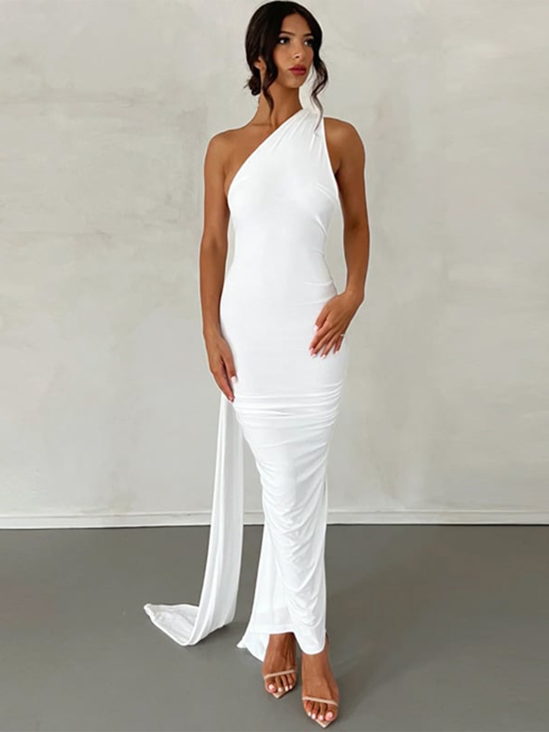 

BoStreet White One Shoulder Maxi Dress