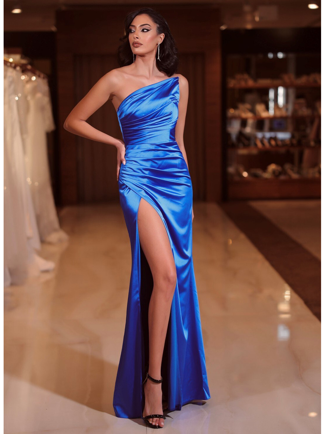 

BoStreet Blue One Shoulder Maxi Dress