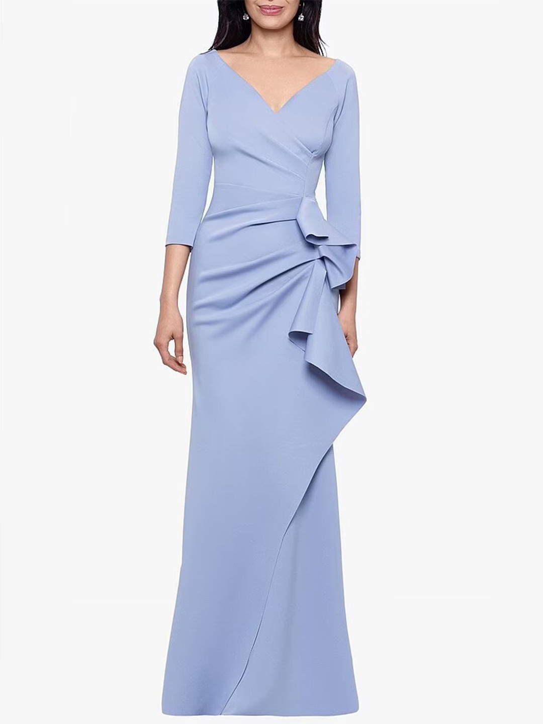 

BoStreet Blue V-Neck Ruffled Detailed Maxi Dress
