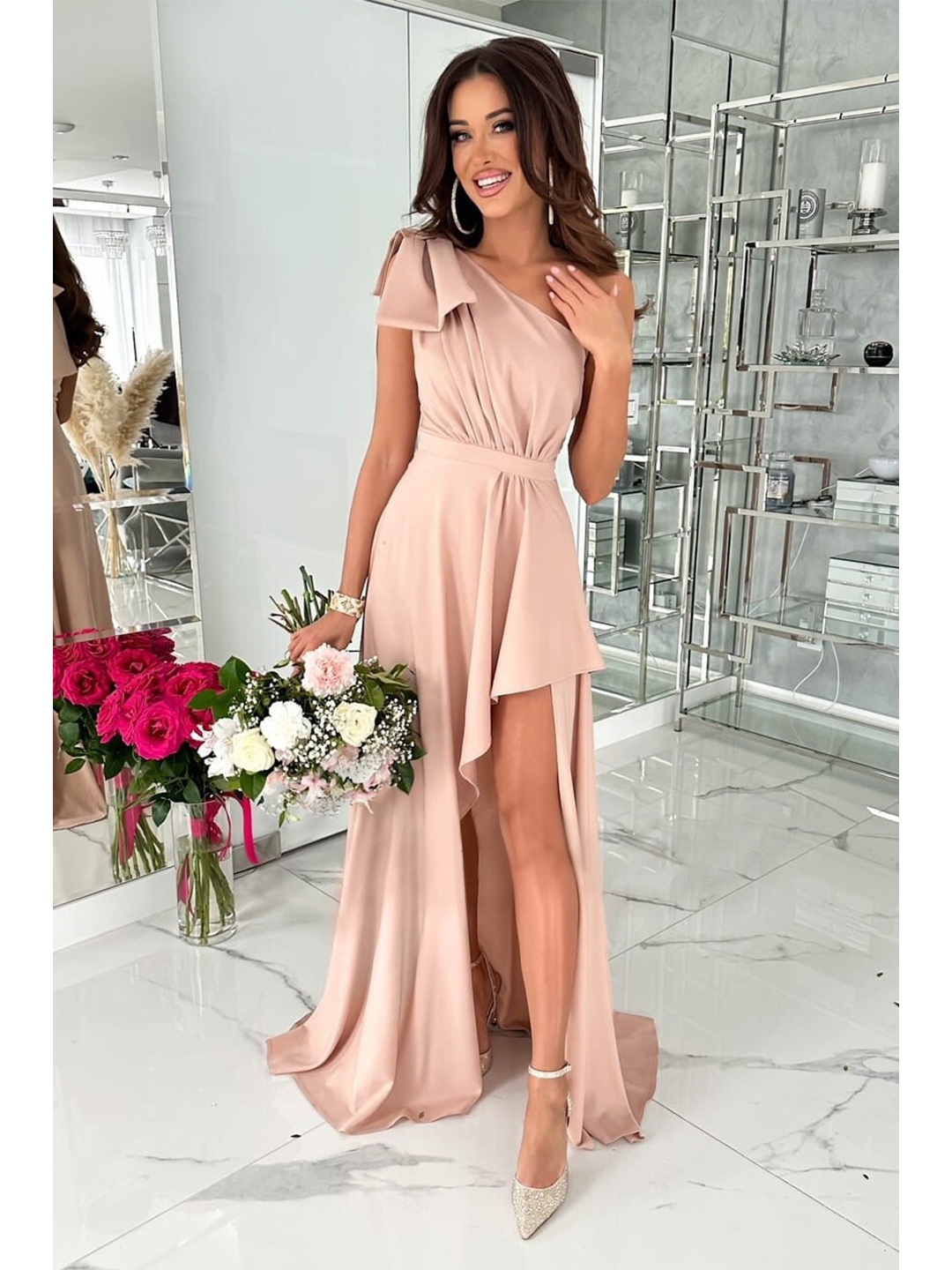 

BoStreet Pink Flutter Sleeve Maxi Dress