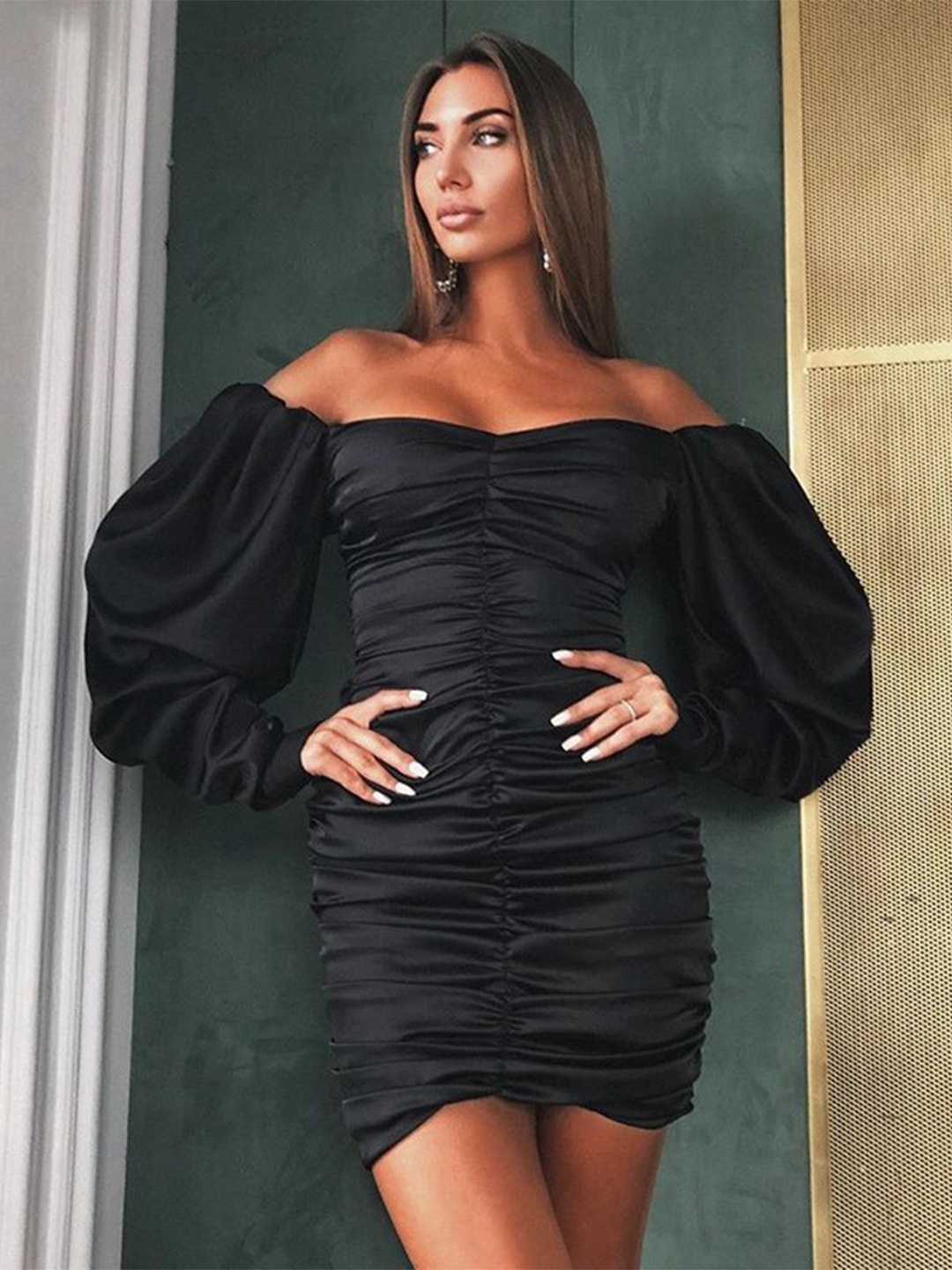

BoStreet Black Ruched Bodycon Mini Dress