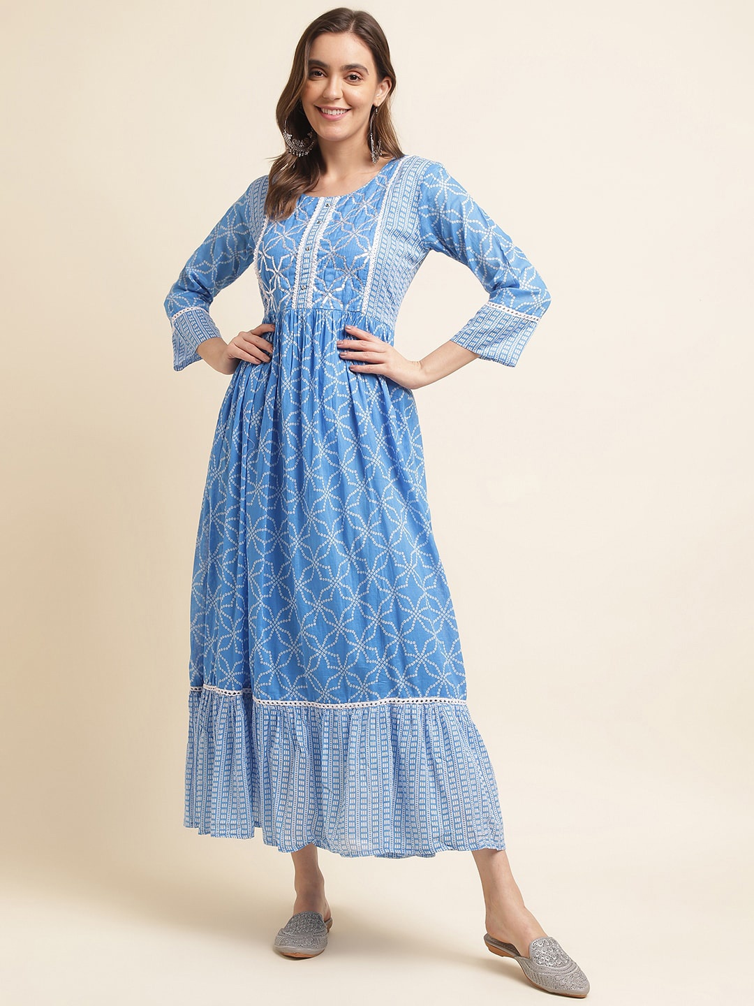 

Nimayaa Geometric Printed Sequinned Embellished Cotton Maxi Dress, Blue