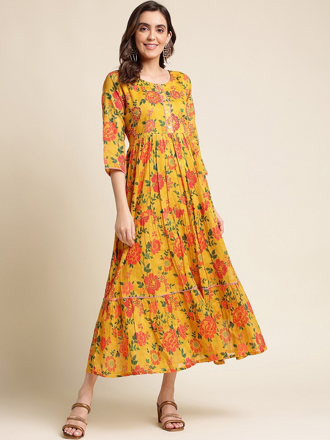 

Nimayaa Floral Printed Cotton Maxi Dress, Yellow