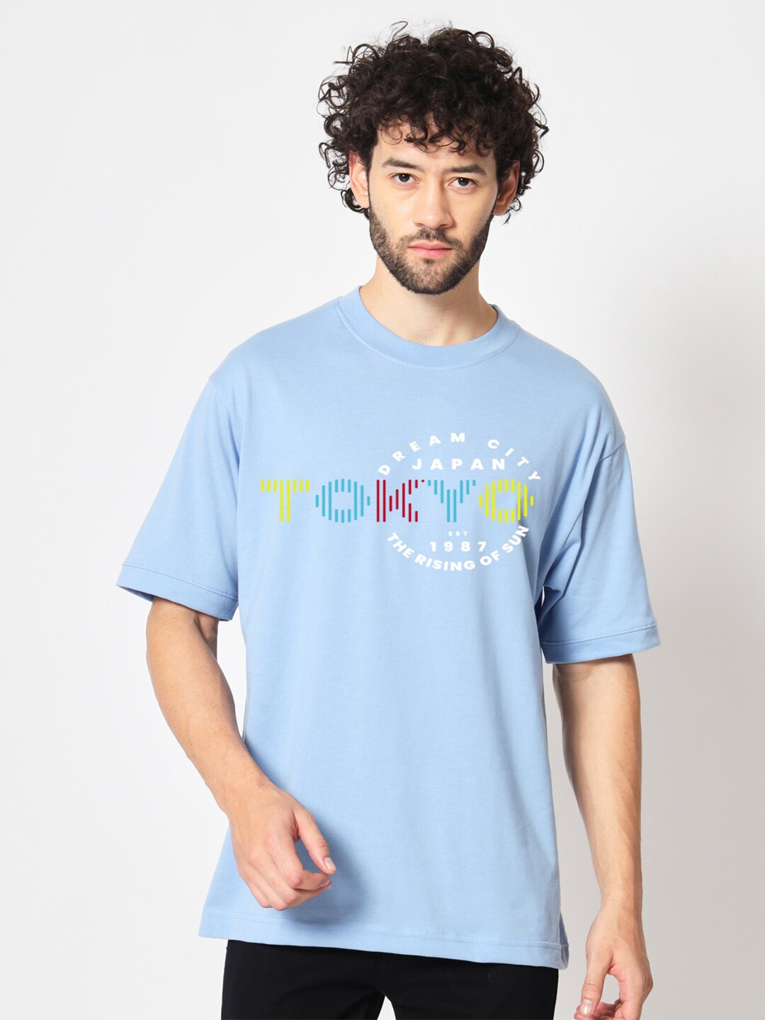 

Imsa Moda Men Printed Cotton Oversized T-shirt, Blue