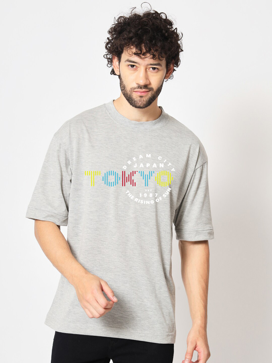 

Imsa Moda Men Printed Cotton Oversized T-shirt, Grey