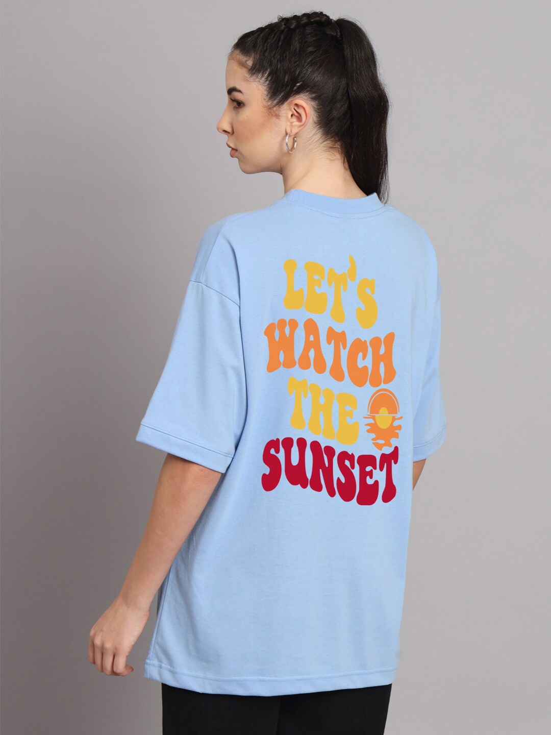 

Imsa Moda Typography Printed Cotton Oversized Longline T-shirt, Blue