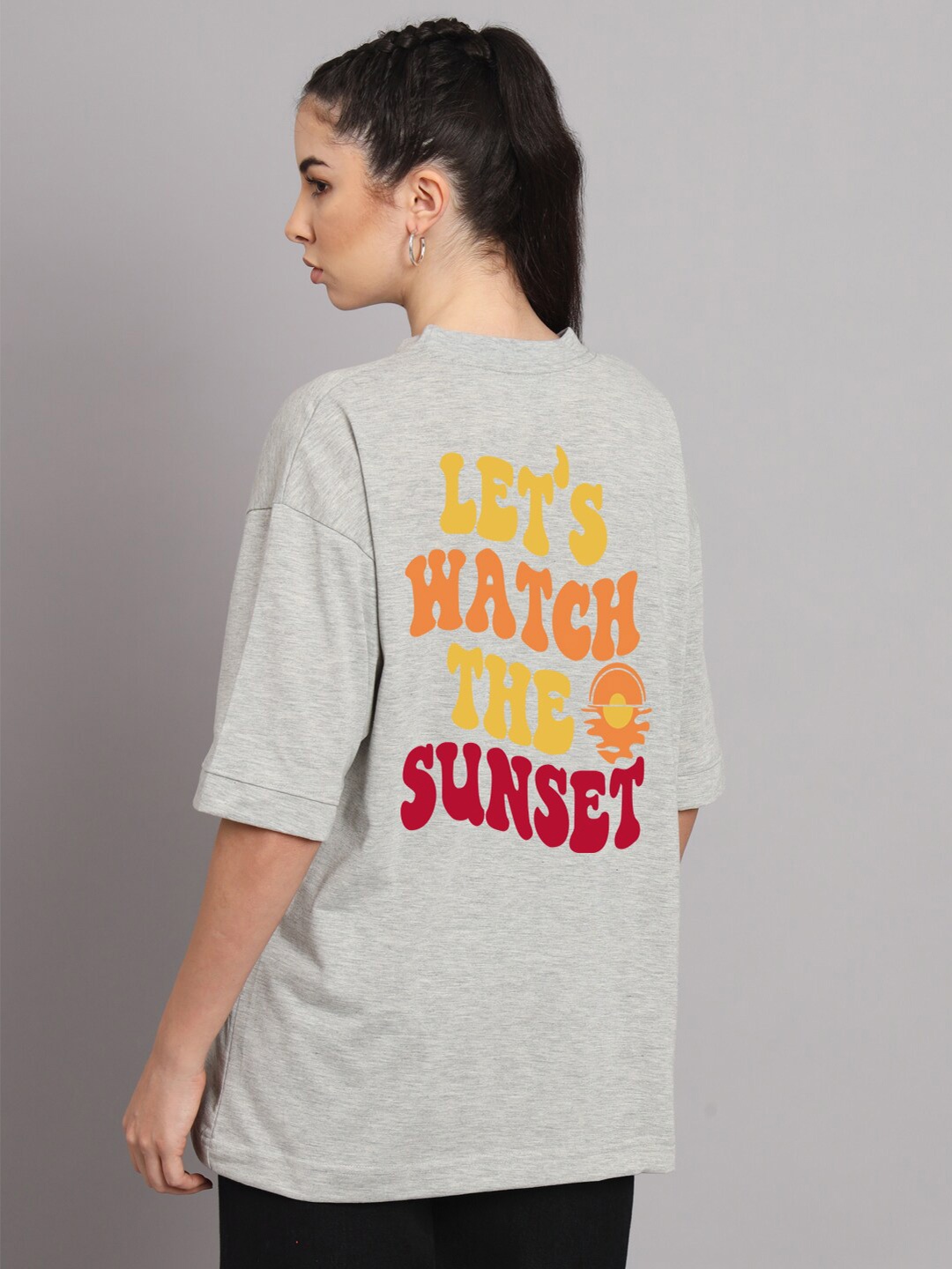 

Imsa Moda Typography Printed Cotton Oversized Longline T-shirt, Grey