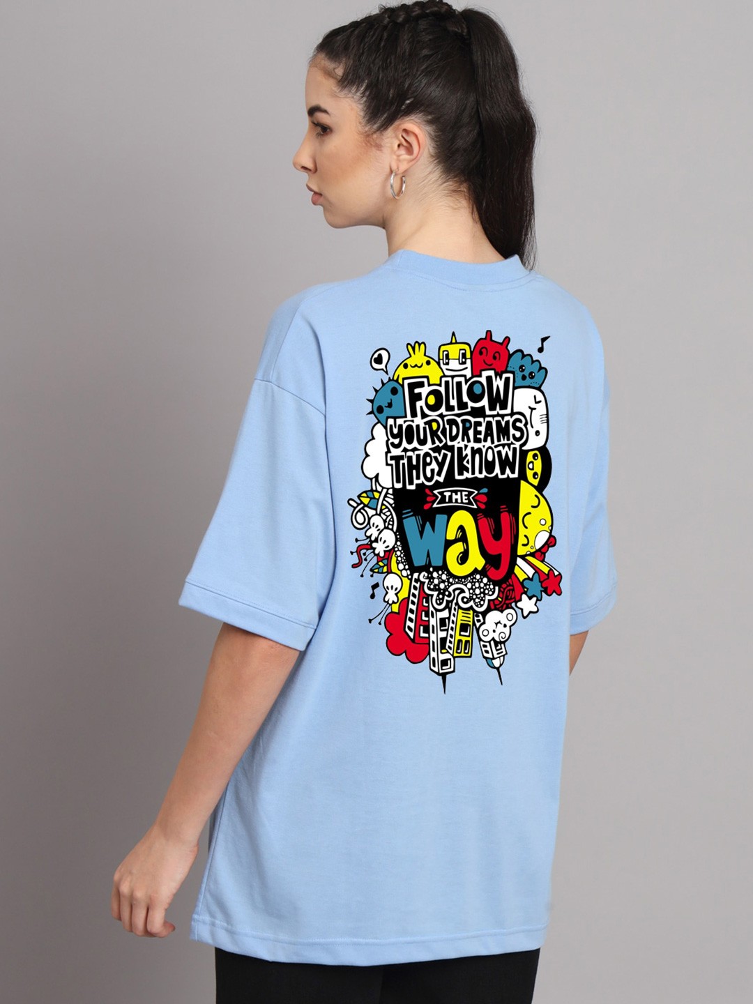 

Imsa Moda Typography Printed Longline Cotton Oversized T-shirt, Blue
