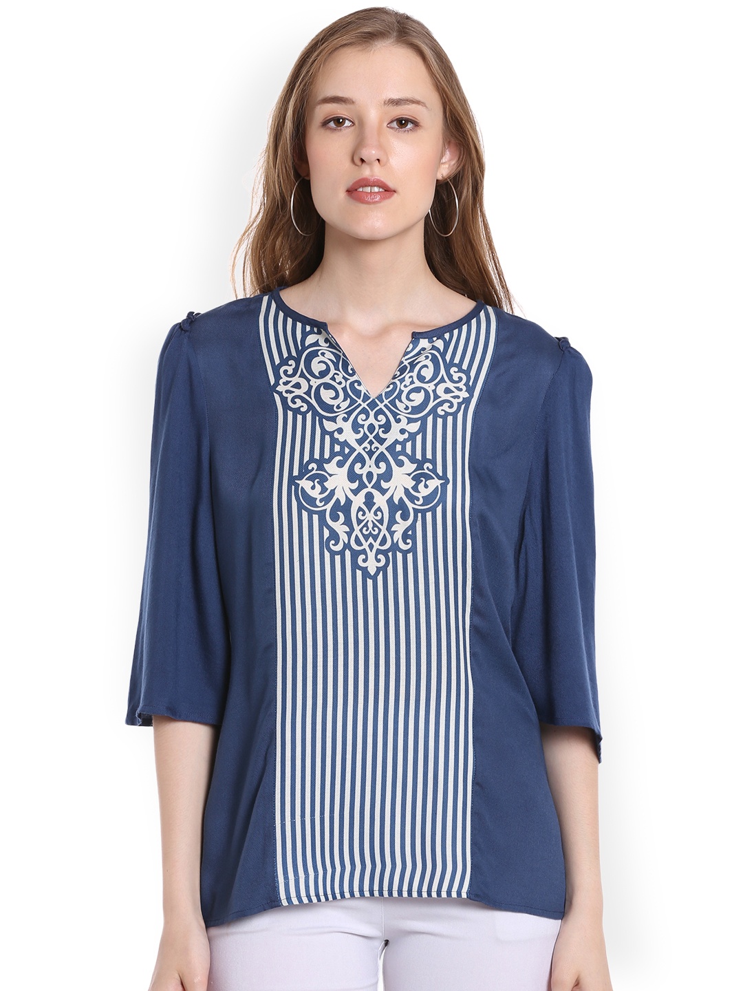 

Fusion Beats Women Navy Blue Printed Top