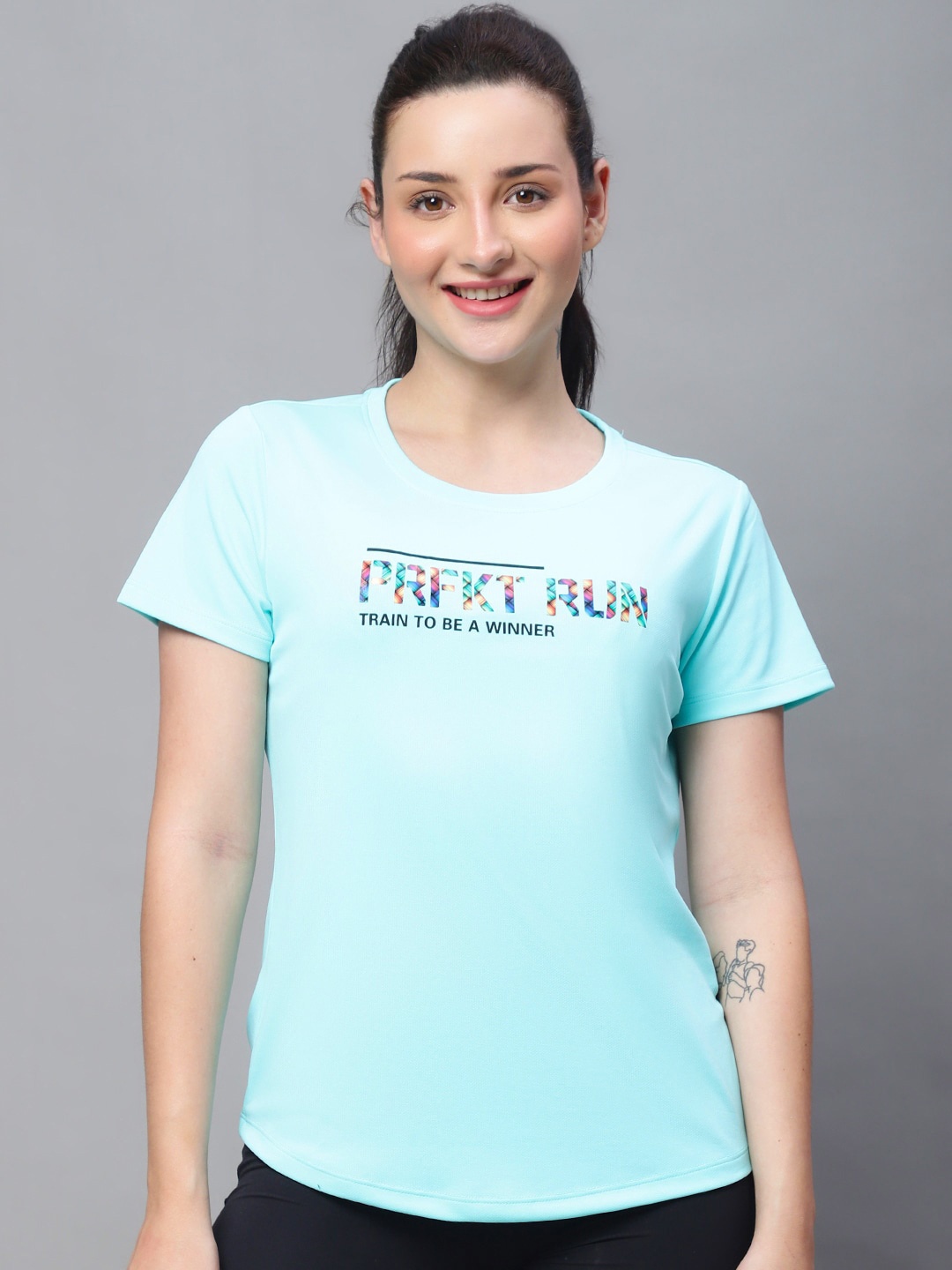 PERFKT-U Typography Printed Training & Gym Sports T-shirt, Blue