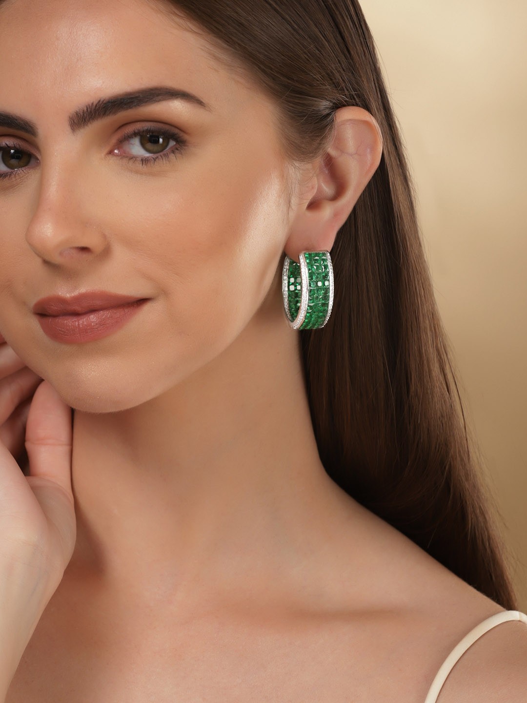 

Rubans Rhodium-Plated Circular Shaped Hoop Earrings, Silver