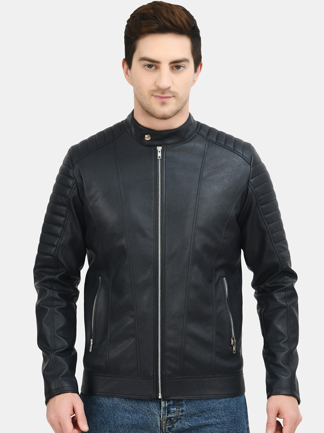 

TBOJ Textured PU Anti-Odour Biker Jacket, Black