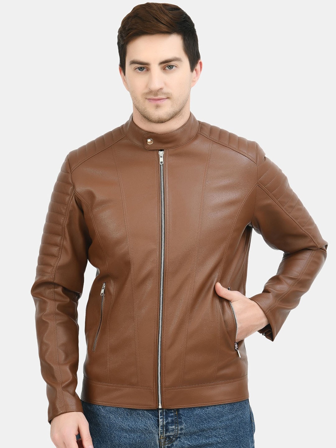 

TBOJ Men Anti Odour Biker Jacket, Brown