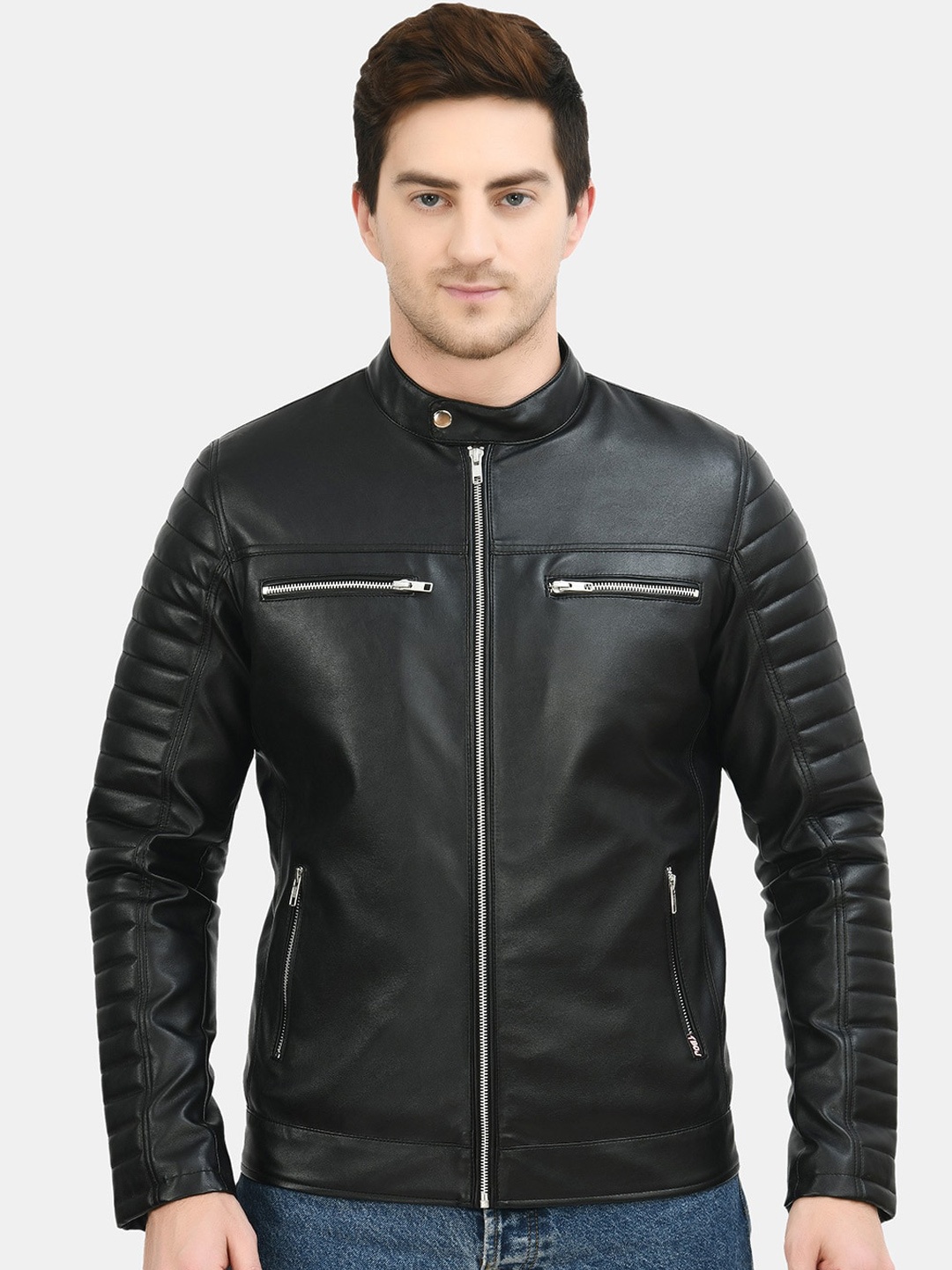 

TBOJ Stand Collar Anti Odour Technology Biker Jacket, Black