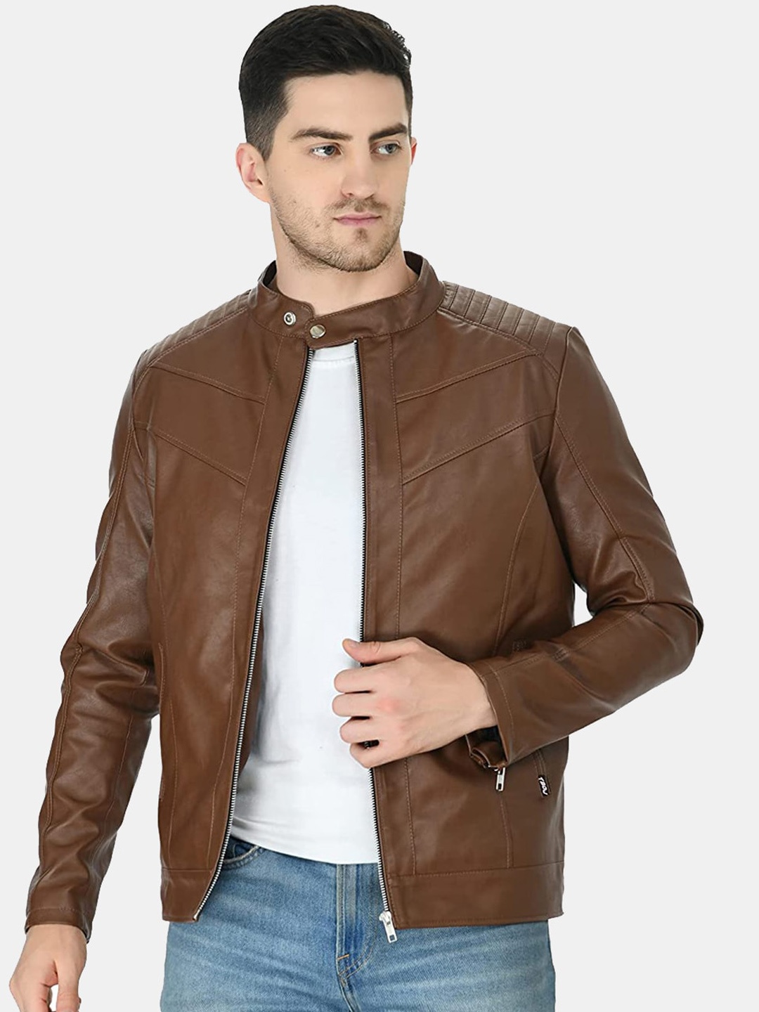 

TBOJ Textured PU Anti-Odour Biker Jacket, Tan