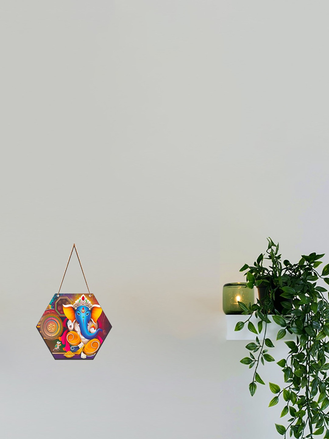 

SAF Yellow & Purple Lord Ganesha Printed Hexagon Wooden Wall Hanging