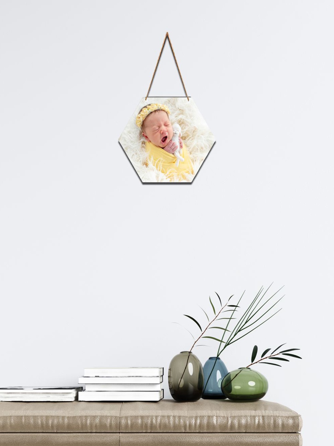 

SAF White & Yellow New Born Baby Printed Hexagon Wooden Wall Hanging