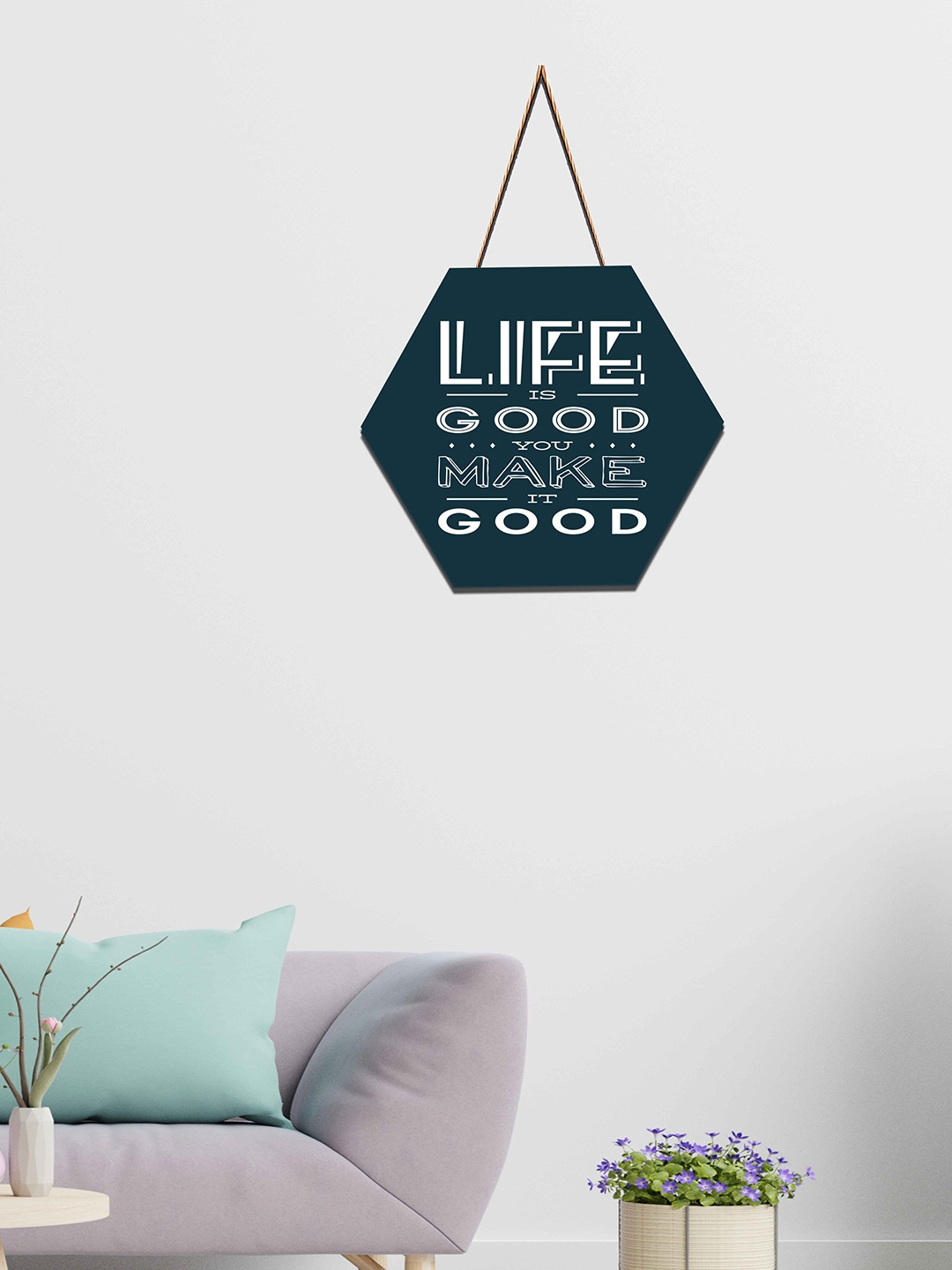 

SAF Blue & White Printed Hexagon Wooden Wall Hanging