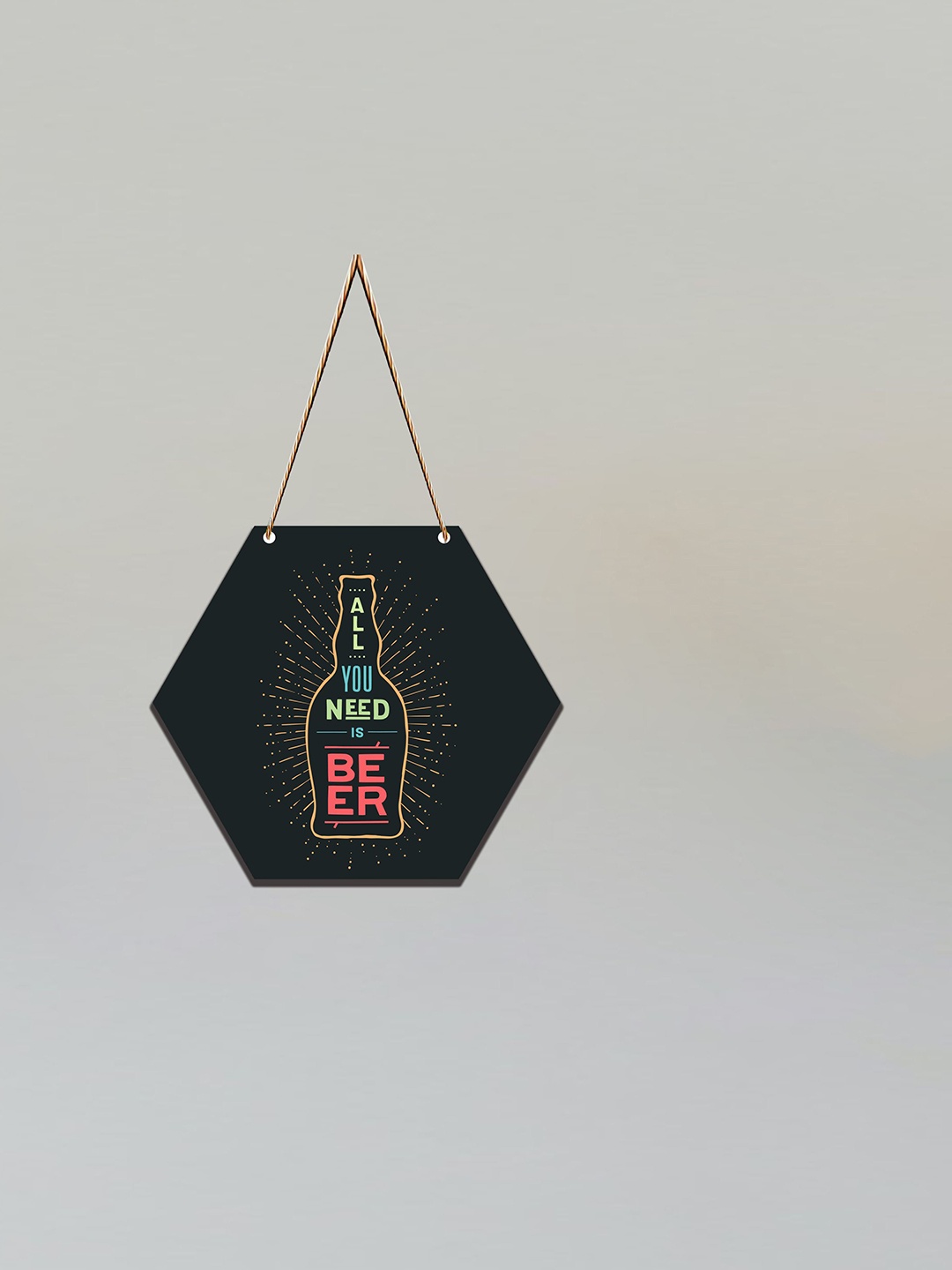 

SAF Black & Pink Printed Hexagon Wooden Wall Hanging